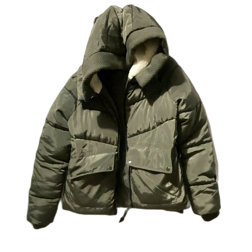 ANNA CAI HOODED PUFFER COAT W/SIDE ZIPPERS ARMY GREEN SIZE Small